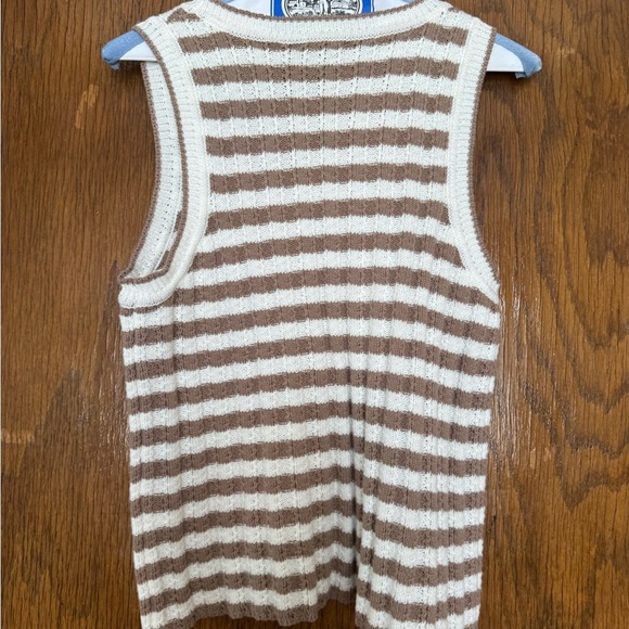 Halogen White and Tan Ribbed Sleeveless Tank Top - Picture 6 of 6
